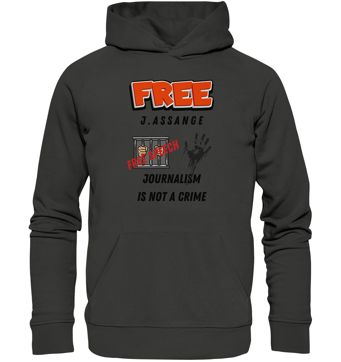 FREE J.ASSANGE - JOURNALISM IS NOT A CRIME, FREE SPEECH (2 GRAFIKEN)  - Premium Unisex Hoodie