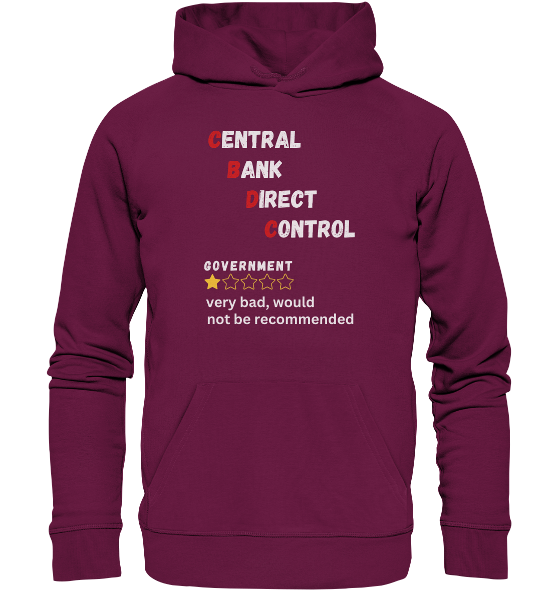 CENTRAL BANK DIRECT CONTROL - GOVERNMENT...not be recommended - STUDY BITCOIN  - Premium Unisex Hoodie