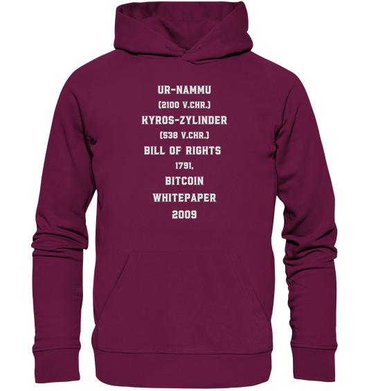 UR-NAMMU, KYROS-ZYLINDER, BILL OF RIGHTS, BITCOIN WHITEPAPER - Premium Unisex Hoodie