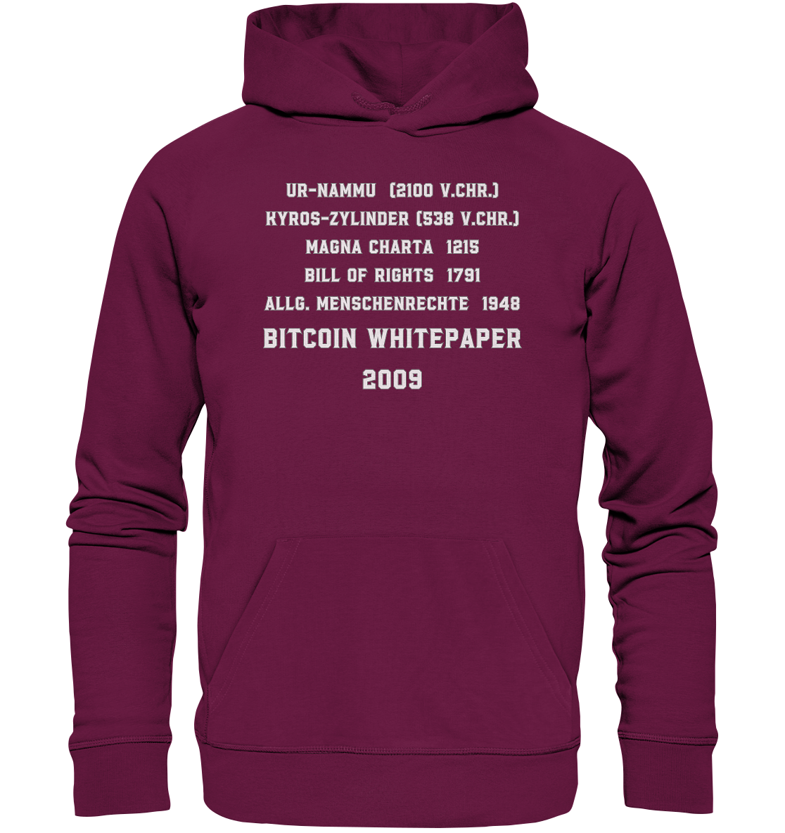 Wichtigste Dokumente der Welt bis zum BITCOIN Whitepaper (2009) - Premium Unisex Hoodie