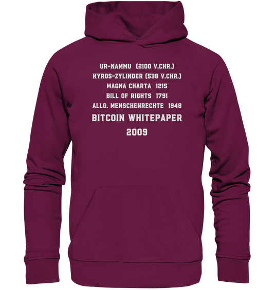 Wichtigste Dokumente der Welt bis zum BITCOIN Whitepaper (2009) - Premium Unisex Hoodie