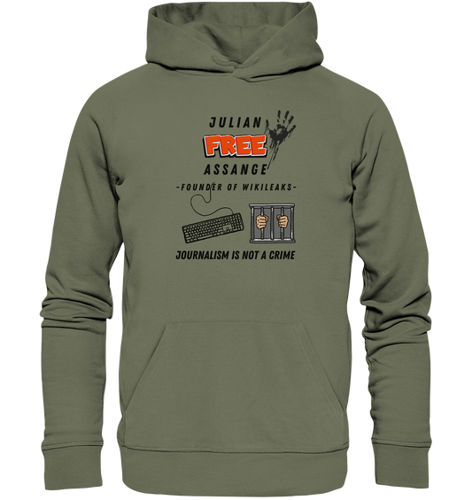 JULIAN FREE ASSANGE - FOUNDER OF WIKILEAKS - JOURNALISM IS NOT A CRIME (GRAFIKEN, Tastatur, Zelle, Hand))  - Premium Unisex Hoodie