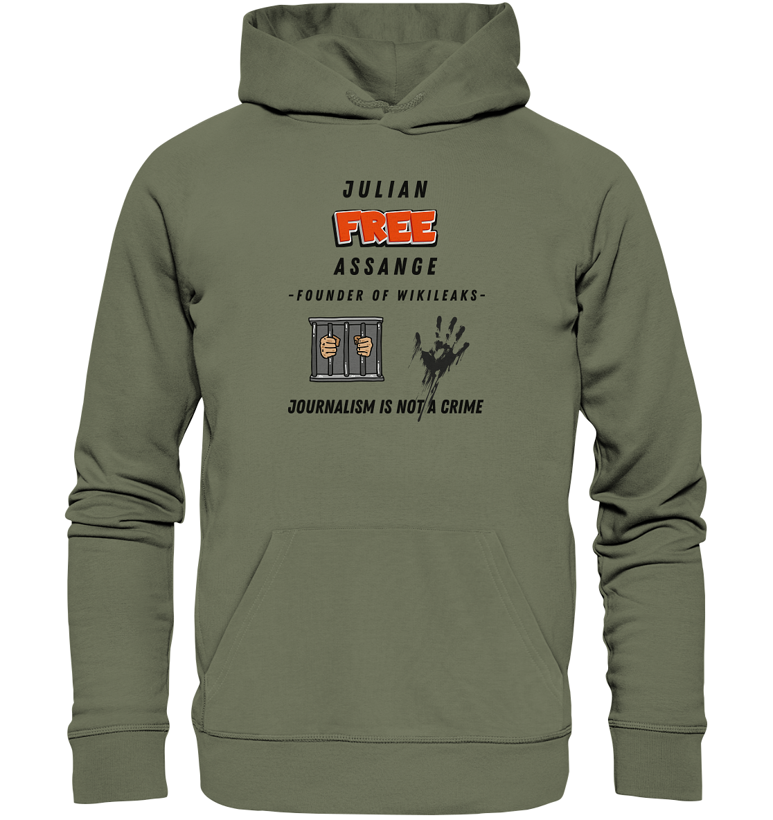 JULIAN FREE ASSANGE (little) - FOUNDER OF WIKILEAKS - JOURNALISM IS NOT A CRIME (2 GRAFIKEN) - Premium Unisex Hoodie