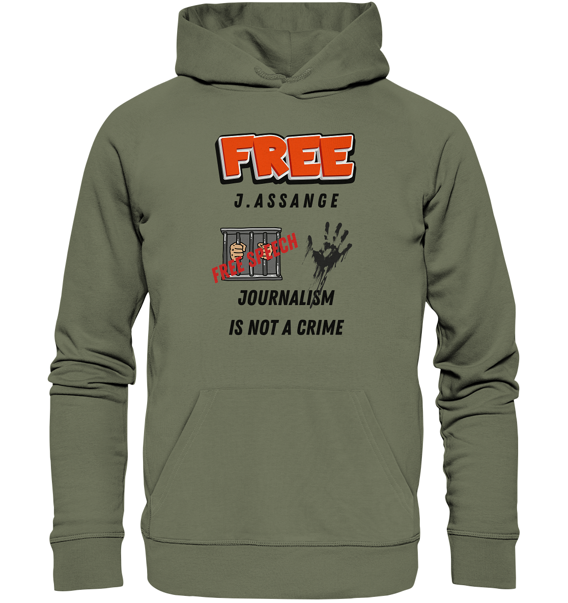 FREE J.ASSANGE - JOURNALISM IS NOT A CRIME, FREE SPEECH (2 GRAFIKEN)  - Premium Unisex Hoodie