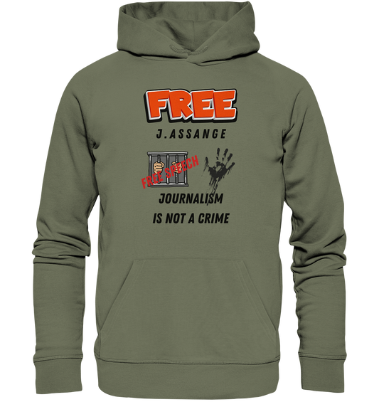 FREE J.ASSANGE - JOURNALISM IS NOT A CRIME, FREE SPEECH (2 GRAFIKEN)  - Premium Unisex Hoodie