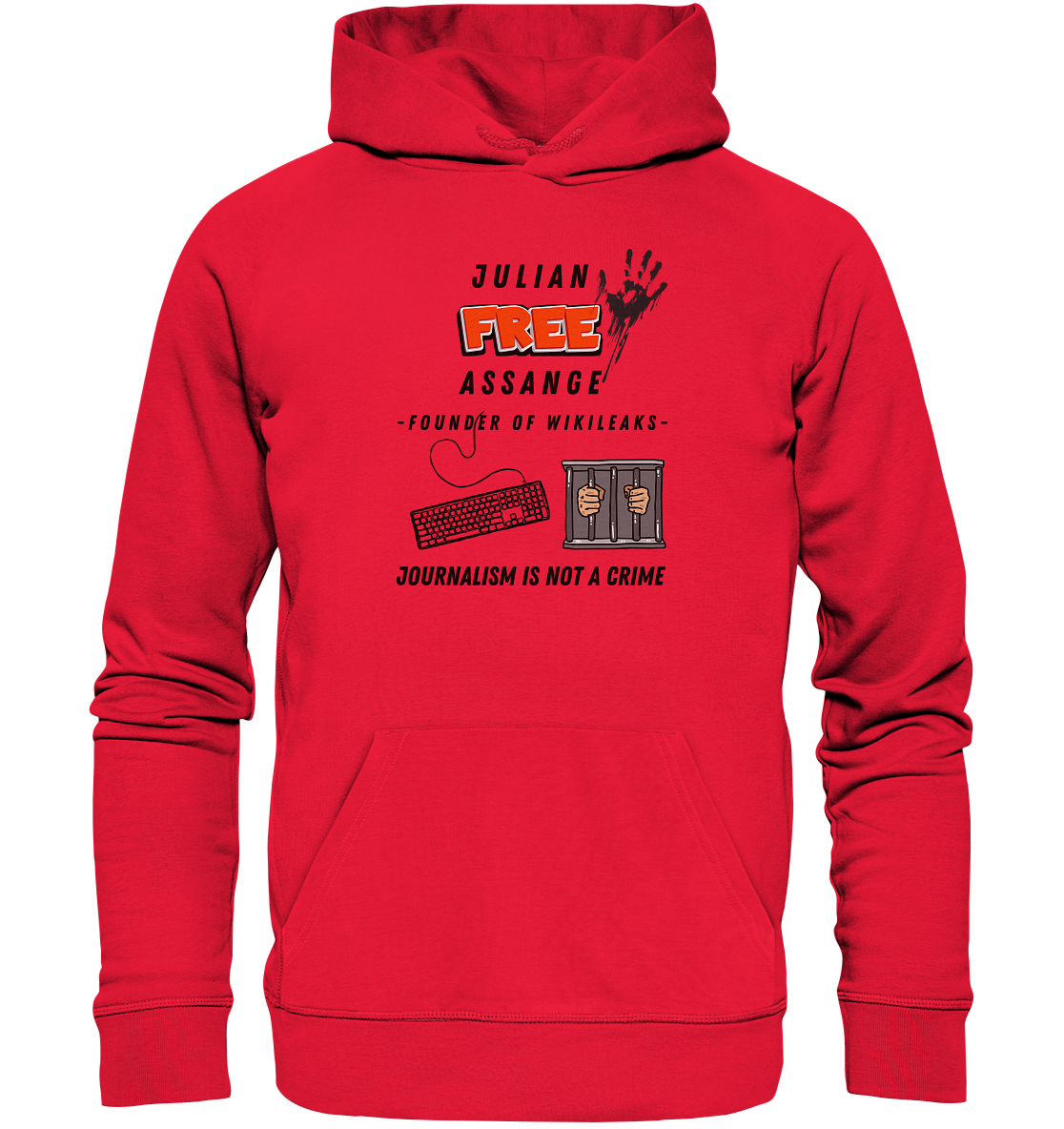 JULIAN FREE ASSANGE - FOUNDER OF WIKILEAKS - JOURNALISM IS NOT A CRIME (GRAFIKEN, Tastatur, Zelle, Hand))  - Premium Unisex Hoodie