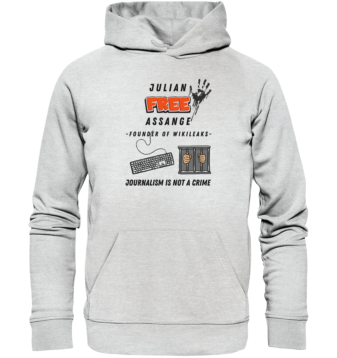 JULIAN FREE ASSANGE - FOUNDER OF WIKILEAKS - JOURNALISM IS NOT A CRIME (GRAFIKEN, Tastatur, Zelle, Hand))  - Premium Unisex Hoodie