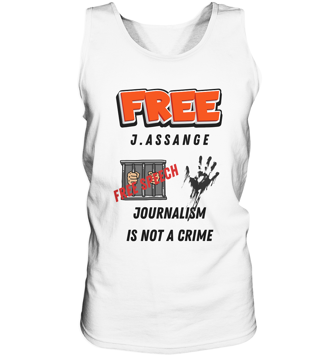 FREE J.ASSANGE - JOURNALISM IS NOT A CRIME, FREE SPEECH (2 GRAFIKEN)  - Tank-Top