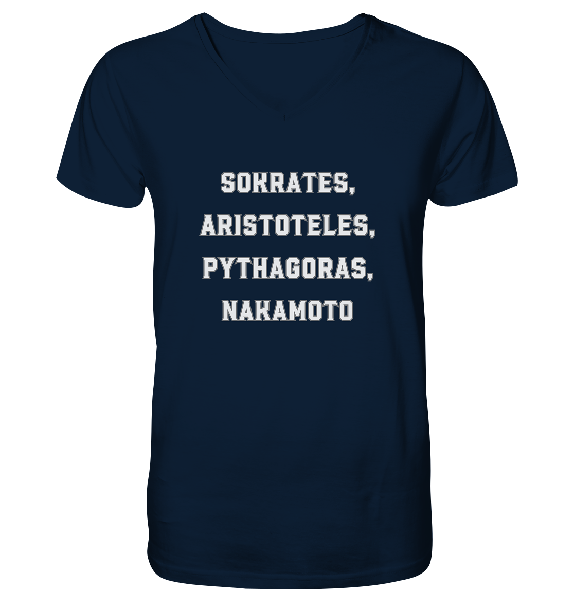 SOKRATES, ARISTOTELES, PHYTHAGORAS, NAKAMOTO  - V-Neck Shirt