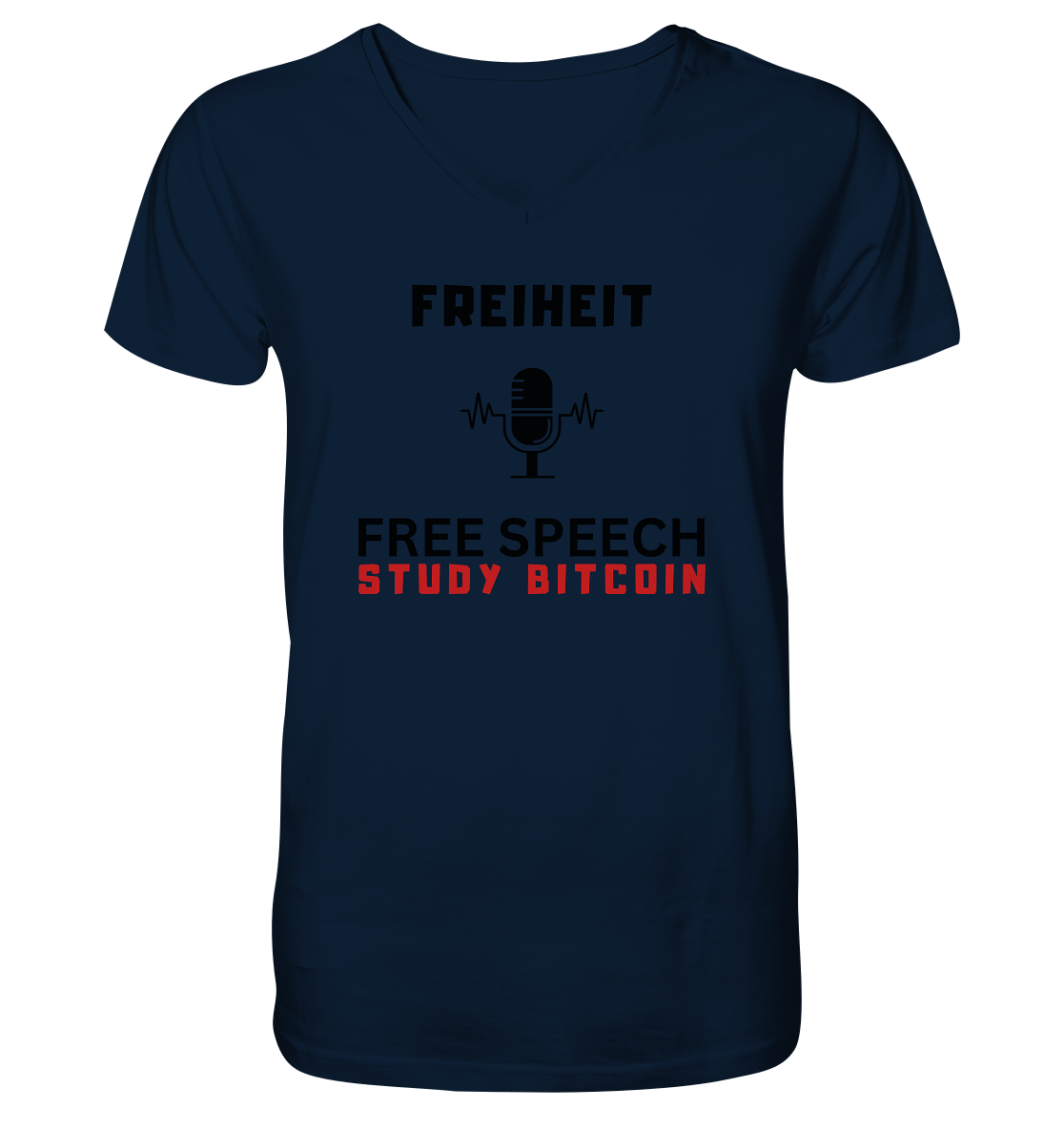 FREIHEIT (Mikrofon) FREE SPEECH, STUDY BITCOIN  - V-Neck Shirt