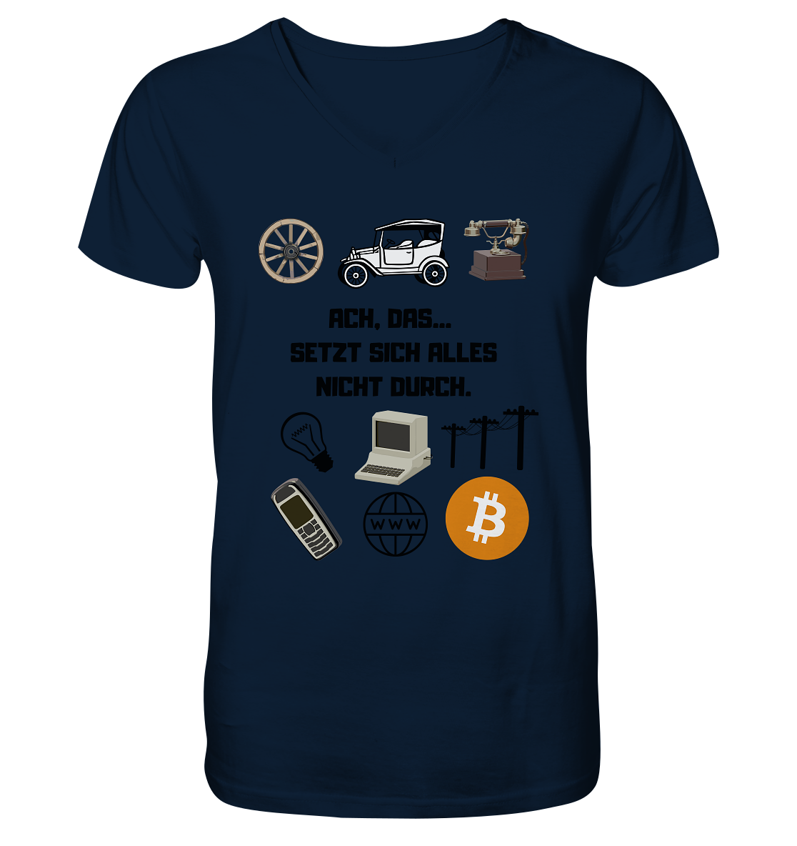 ACH, DAS SETZT SICH ALLES NICHT DURCH. (8 Grafiken, BTC Symbol) - V-Neck Shirt