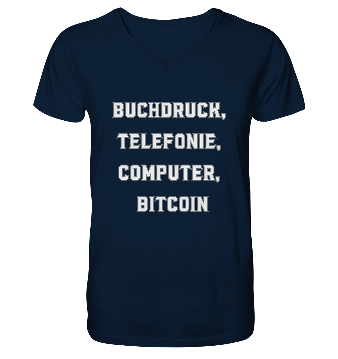 Buchdruck, Telefonie, Computer, Bitcoin  - V-Neck Shirt