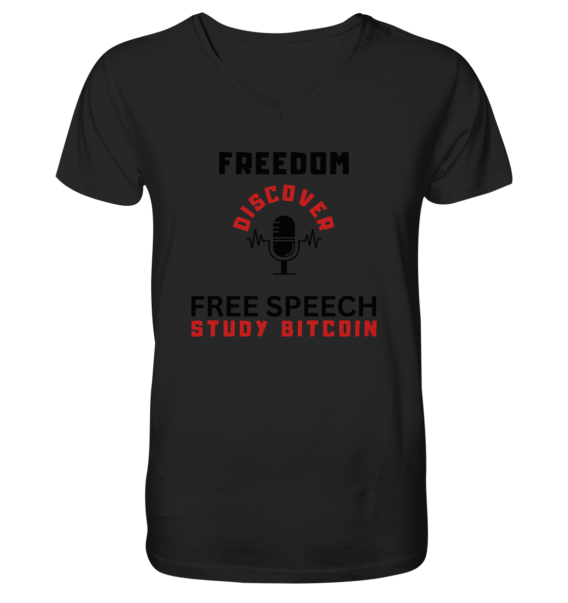 FREEDOM (Mikrofon) DISCOVER FREE SPEECH, STUDY BITCOIN   - V-Neck Shirt