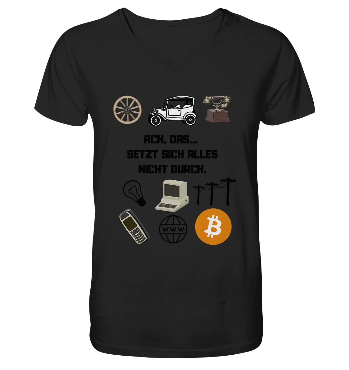 ACH, DAS SETZT SICH ALLES NICHT DURCH. (8 Grafiken, BTC Symbol) - V-Neck Shirt