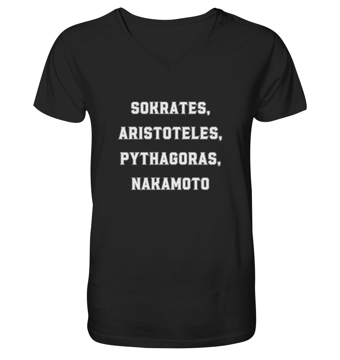 SOKRATES, ARISTOTELES, PHYTHAGORAS, NAKAMOTO  - V-Neck Shirt