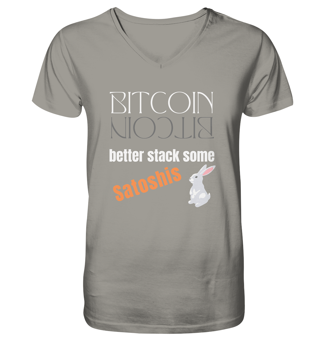 BITCOIN BETTER STACK SOME Satoshis - (Spiegelschrift & Bunny Version) - V-Neck Shirt