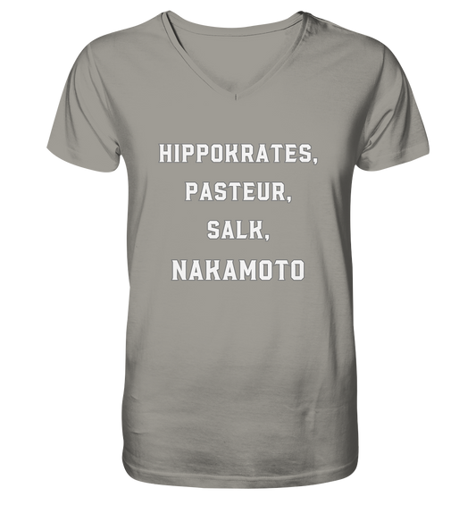 Hippokrates, Pasteur, Salk, Nakamoto - V-Neck Shirt