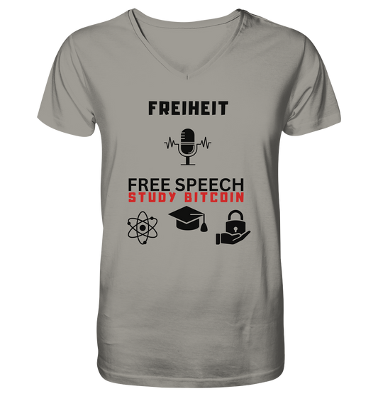 FREIHEIT (Mikrofon) FREE SPEECH, STUDY BITCOIN (+ 3 Grafiken) - V-Neck Shirt