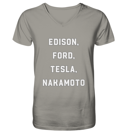 Erfinder: EDISON, FORD, TESLA, NAKAMOTO - V-Neck Shirt