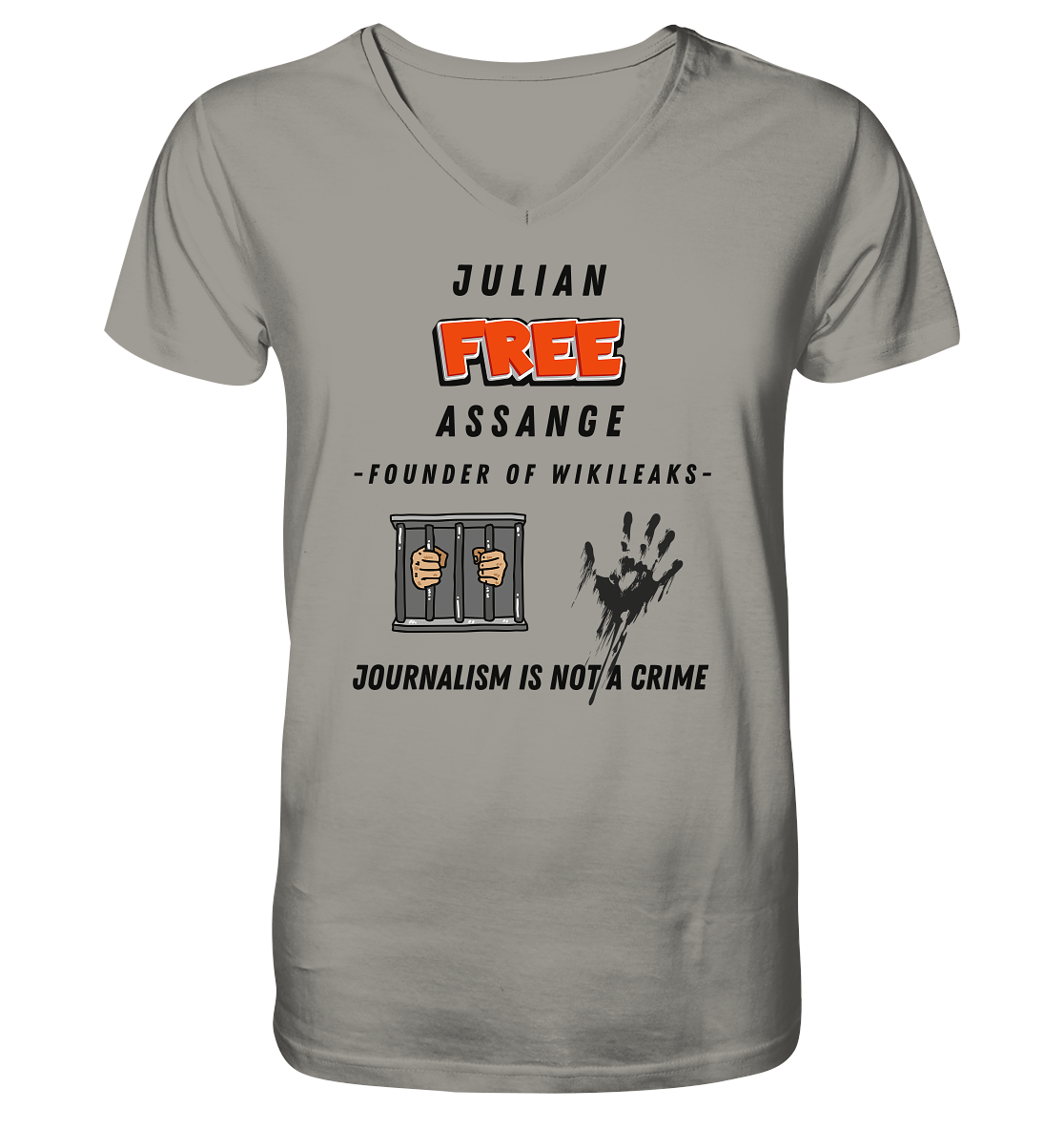 JULIAN FREE ASSANGE (little) - FOUNDER OF WIKILEAKS - JOURNALISM IS NOT A CRIME (2 GRAFIKEN) - V-Neck Shirt