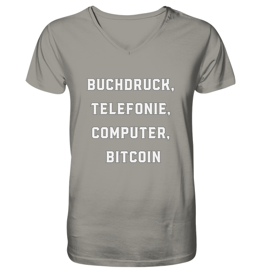 Buchdruck, Telefonie, Computer, Bitcoin  - V-Neck Shirt