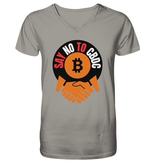 SAY NO TO CBDC - (Var. rund, gebogen BTC handshake) - V-Neck Shirt