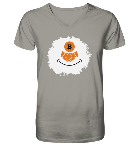 Bitcoin handshake Smiley - V-Neck Shirt