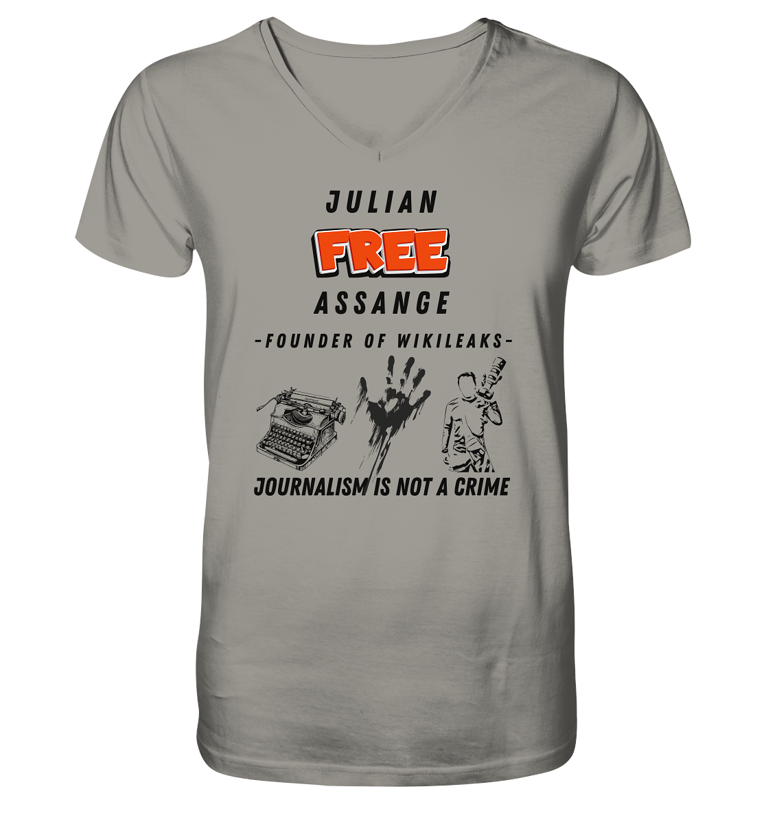 FREE JULIAN ASSANGE - FOUNDER OF WIKILEAKS - JOURNALISM IS NOT A CRIME (3 GRAFIKEN) - V-Neck Shirt