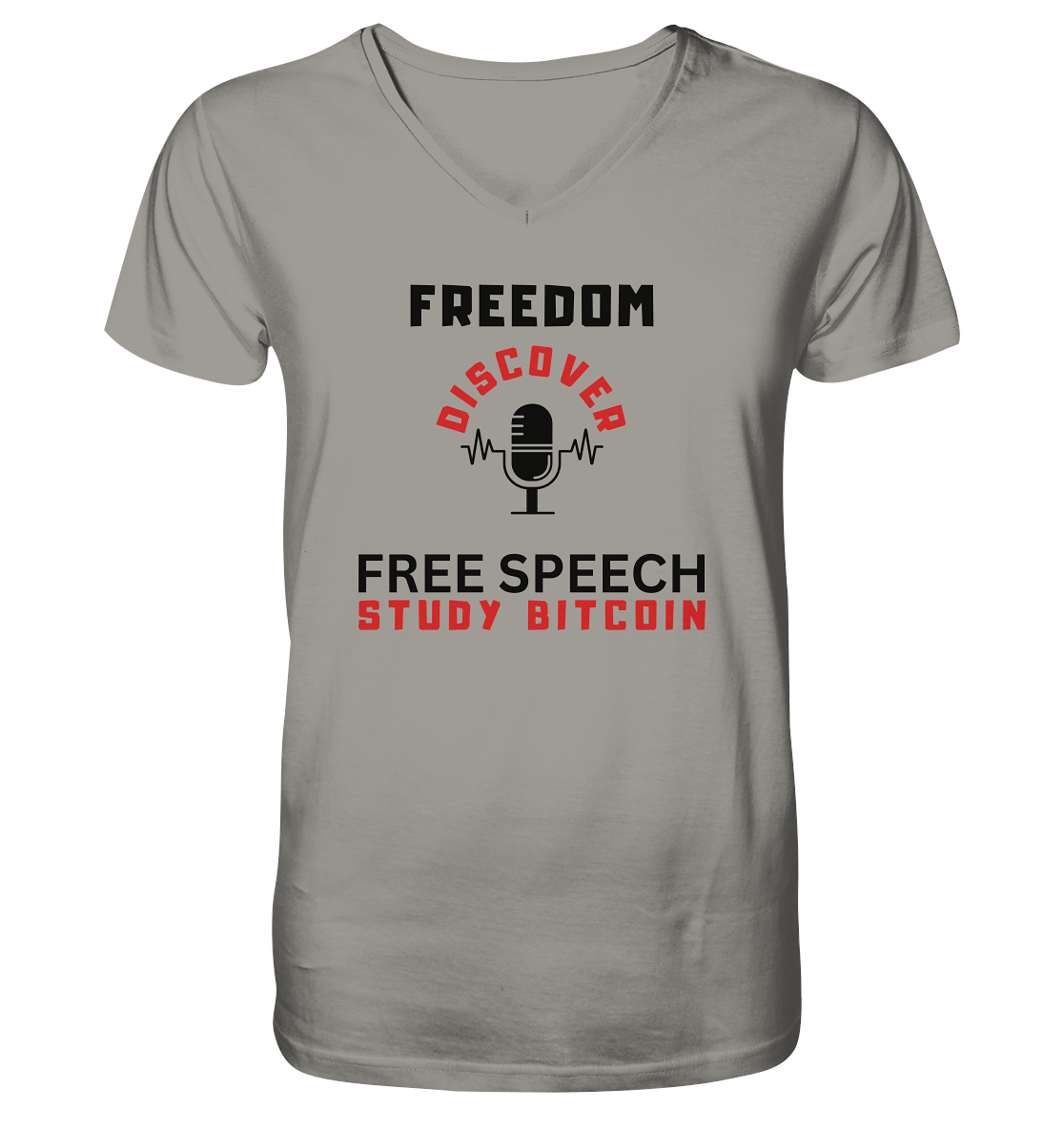 FREEDOM (Mikrofon) DISCOVER FREE SPEECH, STUDY BITCOIN   - V-Neck Shirt