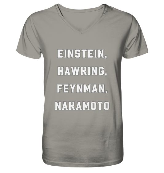 EINSTEIN, HAWKING, FEYNMAN, NAKAMOTO - V-Neck Shirt