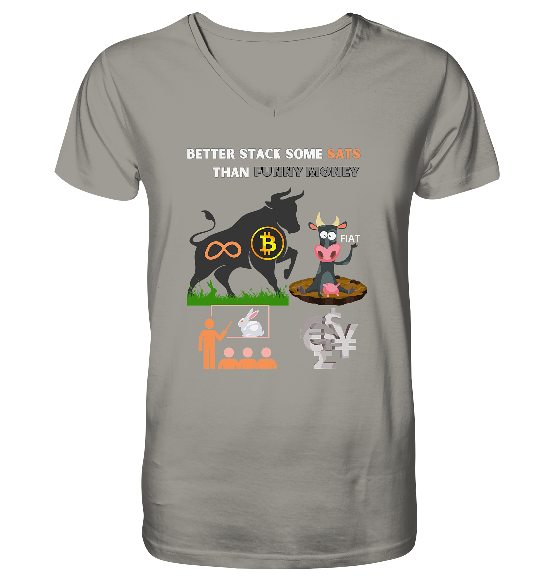 BETTER STACK SOME SATS THAN FUNNY MONEY - BTC BULLE, unendlich, Kaninchenbau-Schule,... - V-Neck Shirt