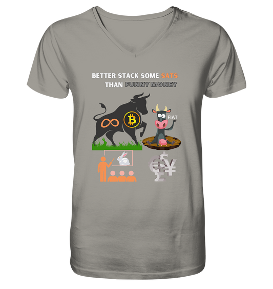 BETTER STACK SOME SATS THAN FUNNY MONEY - BTC BULLE, unendlich, Kaninchenbau-Schule,... - V-Neck Shirt