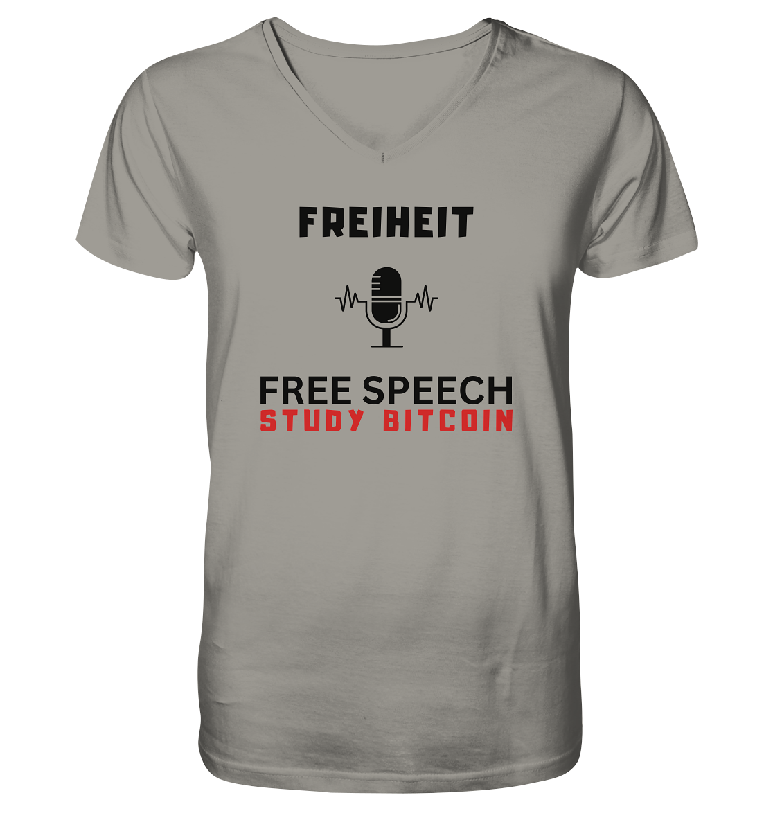 FREIHEIT (Mikrofon) FREE SPEECH, STUDY BITCOIN  - V-Neck Shirt