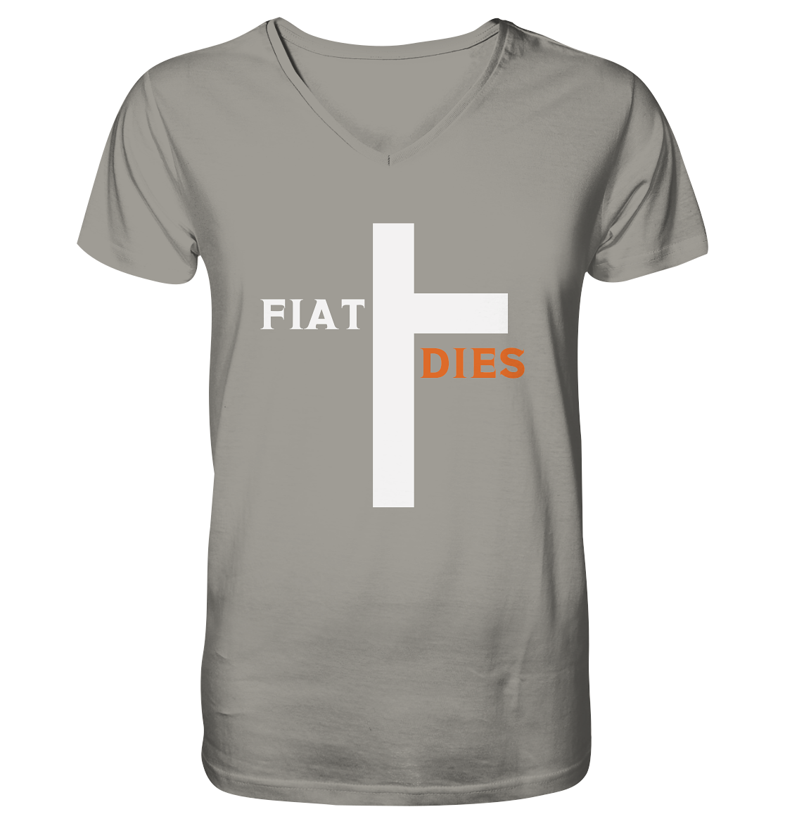 FIAT DIES  (Version: "FIAT" in weiss, "DIES" in orange) - V-Neck Shirt