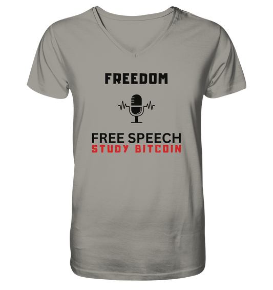 FREEDOM (Mikrofon) FREE SPEECH, STUDY BITCOIN  - V-Neck Shirt