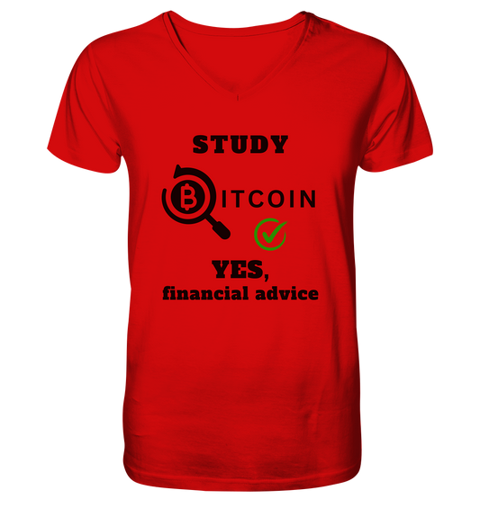 STUDY BITCOIN - YES, financial advice (Version Lupe, grüner Haken) - V-Neck Shirt