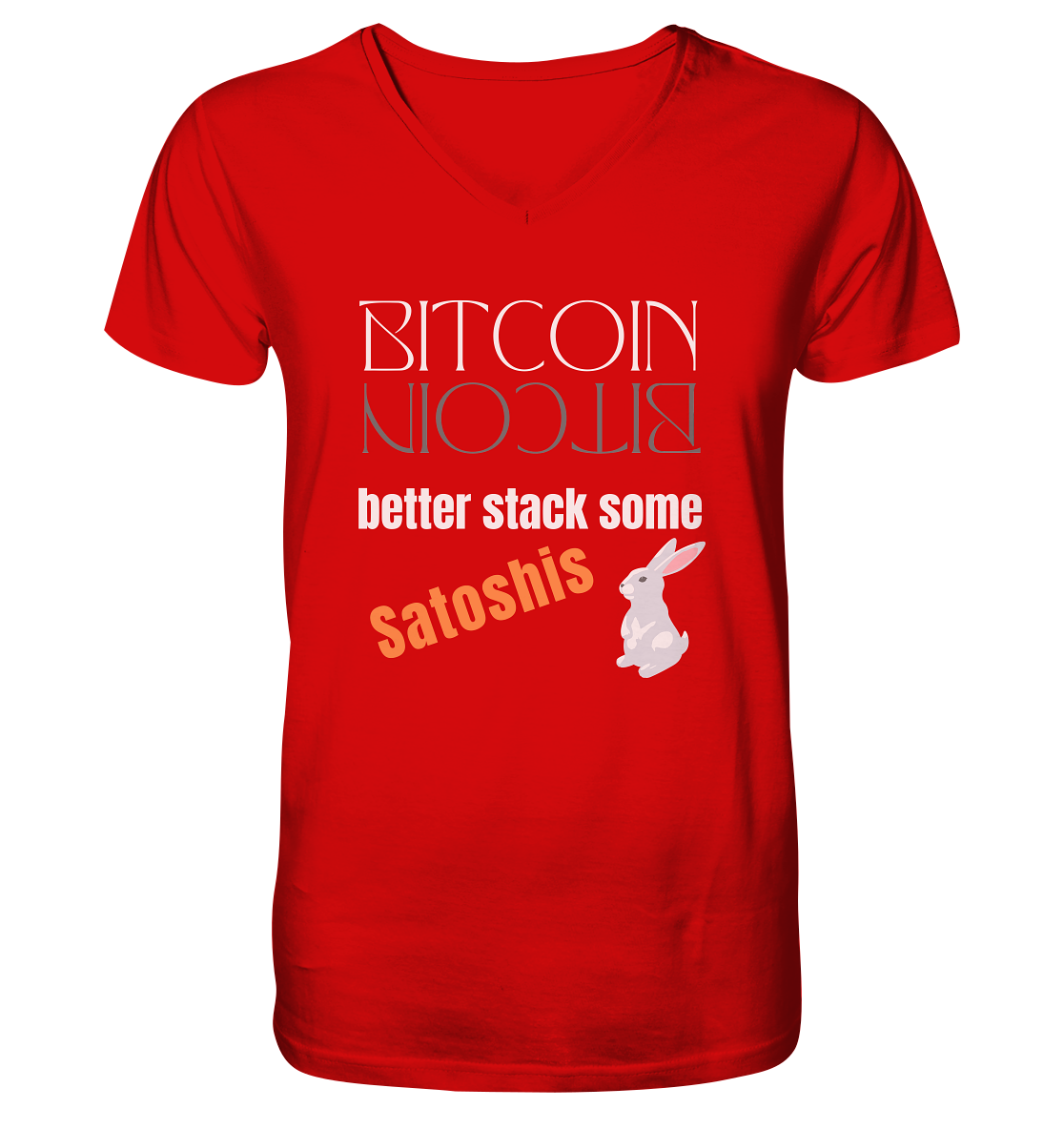 BITCOIN BETTER STACK SOME Satoshis - (Spiegelschrift & Bunny Version) - V-Neck Shirt