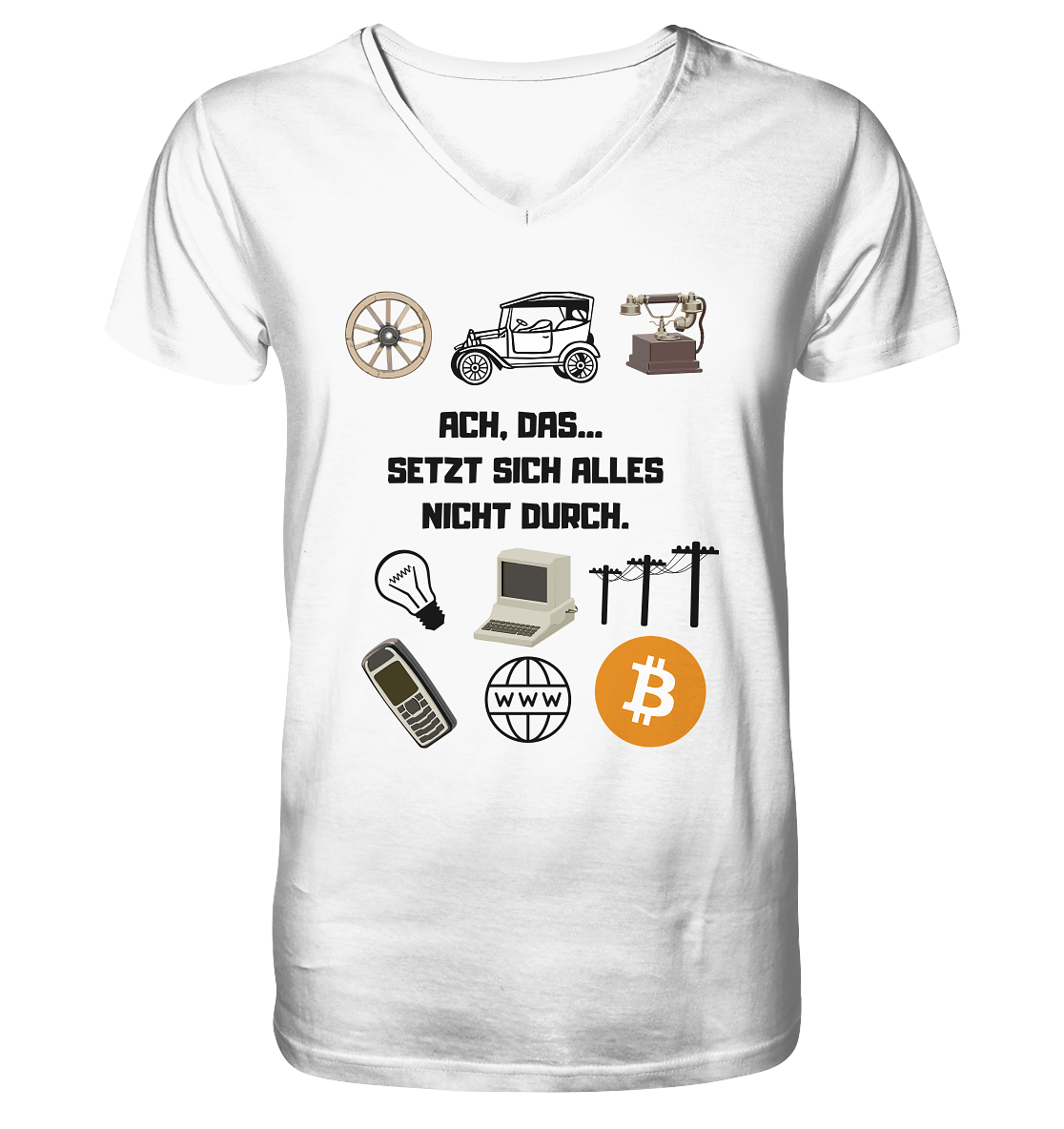 ACH, DAS SETZT SICH ALLES NICHT DURCH. (8 Grafiken, BTC Symbol) - V-Neck Shirt