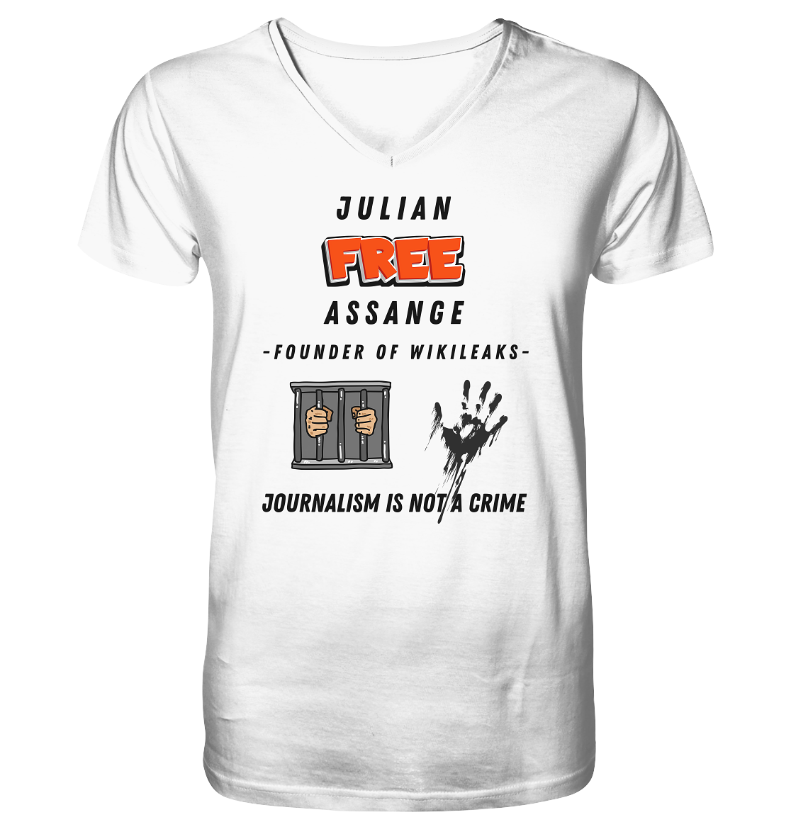 JULIAN FREE ASSANGE (little) - FOUNDER OF WIKILEAKS - JOURNALISM IS NOT A CRIME (2 GRAFIKEN) - V-Neck Shirt